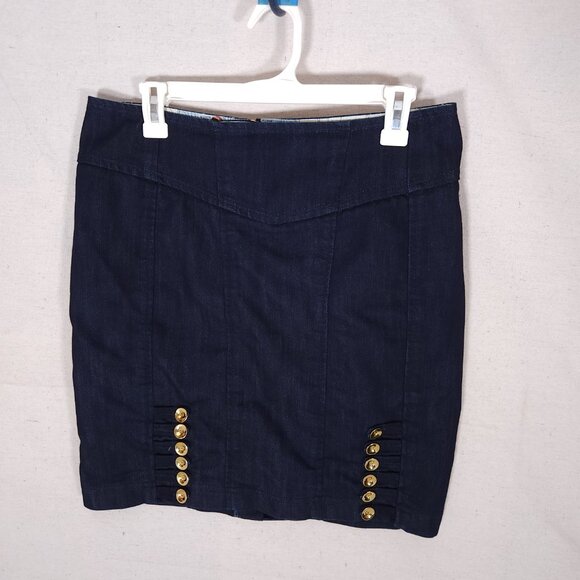 Leifsdottir Blue Denim Pencil Skirt Womens 10 Military Buttons Anthropologie - Picture 1 of 9